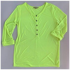 3/4 Sleeve Roll Cuff Neon Yellow Henley